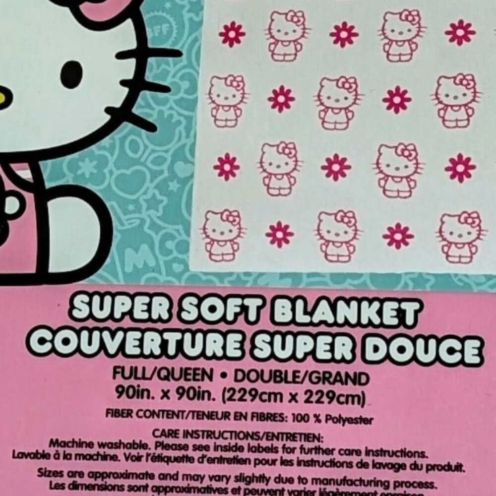 NWT Hello Kitty Full/Queen Ultrasoft Reversible Pink & White Blanket - Picture 5 of 5